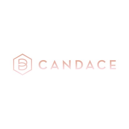Candace logo in pink on a white background
