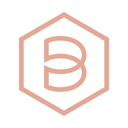 Logo with a stylized letter 'B' inside a hexagon on a white background